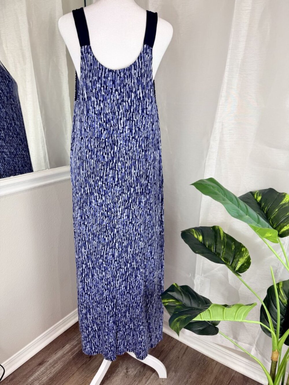 Donna Karan Sleepwear Blue Abstract Print Maxi Lounge Dress Pockets Women's L - Picture 14 of 16